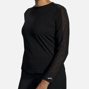 Women's Brooks Jacquard Keyhole Spirit Long-Sleeve Tee in Black, Size XL